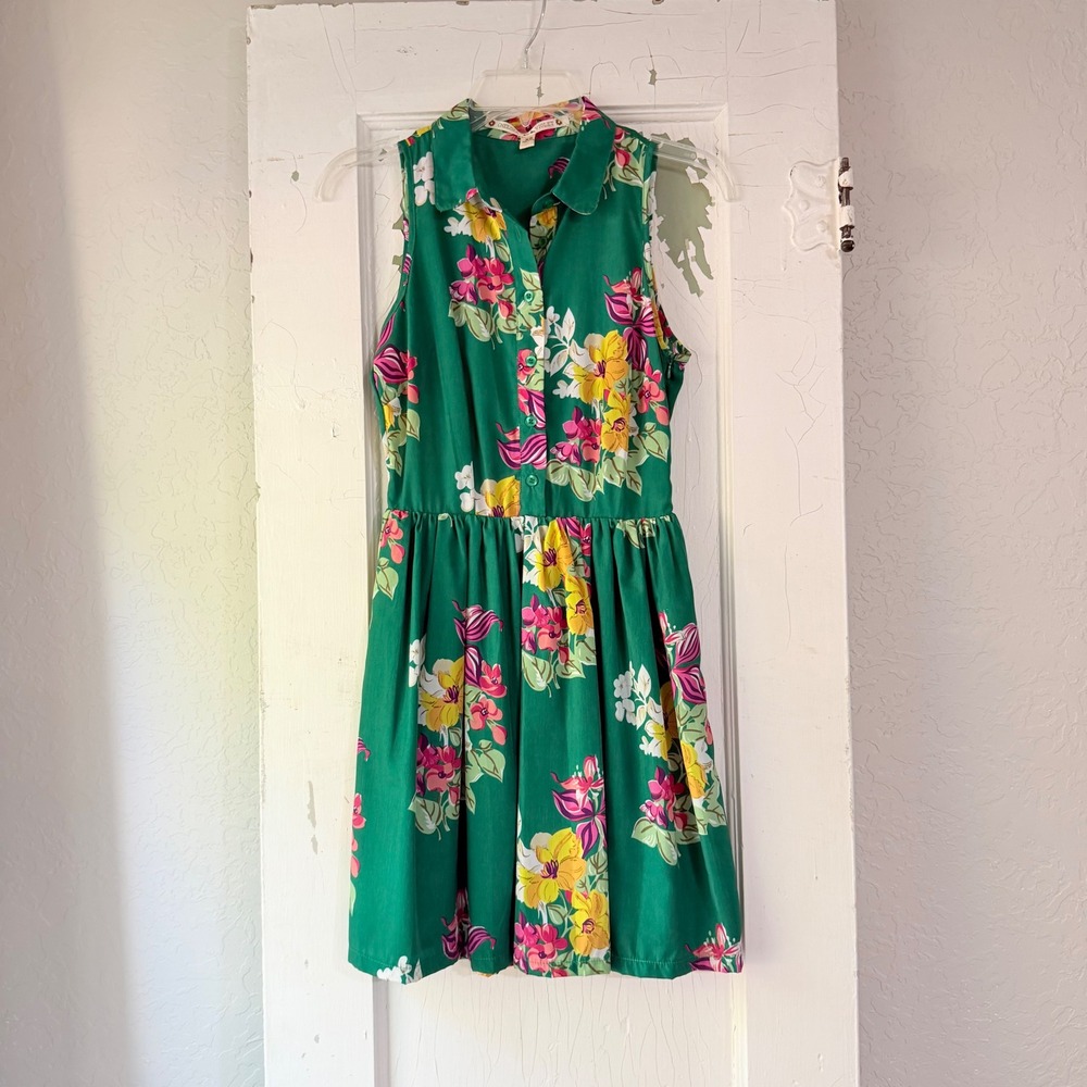 Chelsea & Violet Green Floral Sleeveless Keyhole Back Mini Dress XS AK06D92